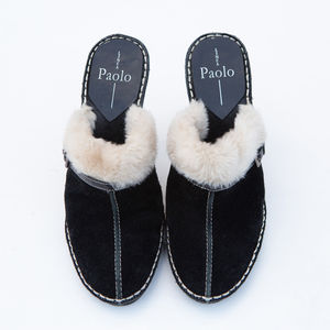 Linea Paolo Black Suede Fur Mule Heels Women's Size 7